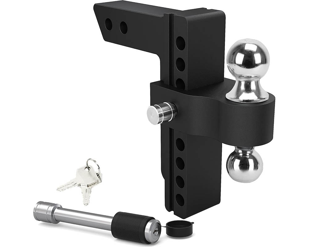 Adjustable Trailer Hitch, Fits 2-Inch Receiver, 8-Inch Drop Hitch, Aluminum Tow Hitch, Ball Mount, 2 and 2-5/16 inch Combo Stainless Steel Tow Balls with Double Key Locks, Black