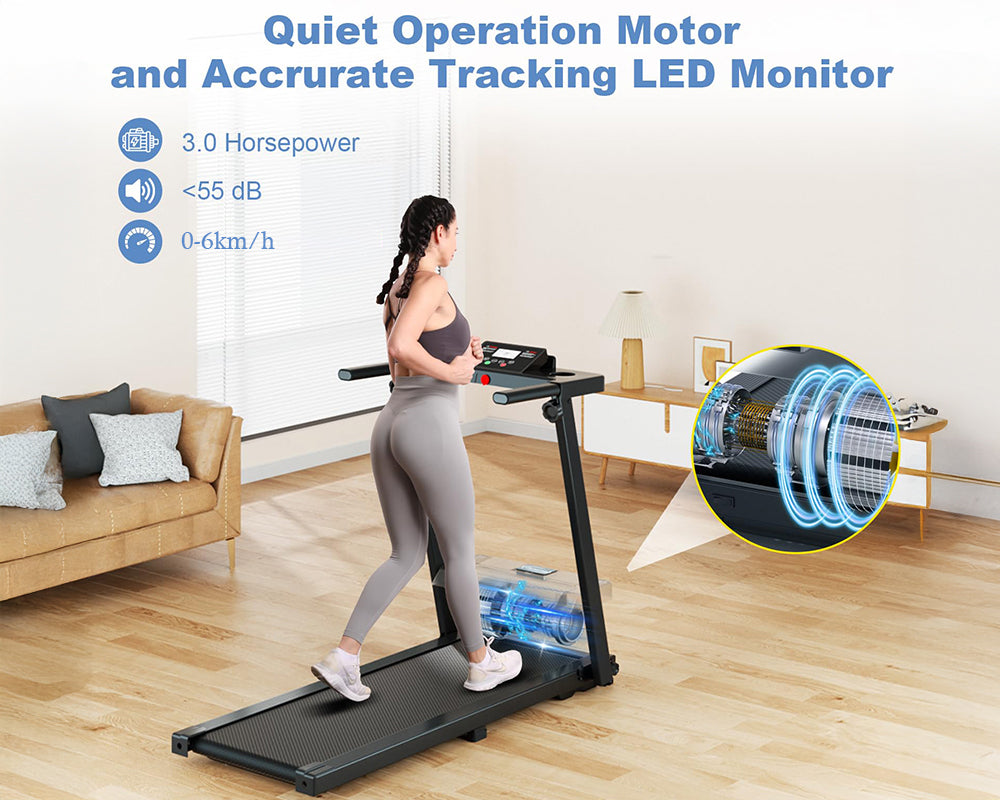 Portable Foldable Treadmill for Home with 158 KG Capacity and LED Display 3.0 HP Walking Pad with Handle Bar