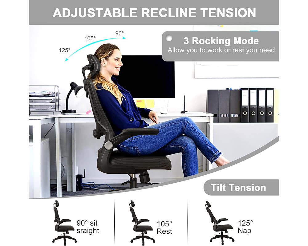 Office Chair with Lumbar Support, Armrests, Adjustable Headrest – High Back Swivel Computer Chair for Home Office (Black)