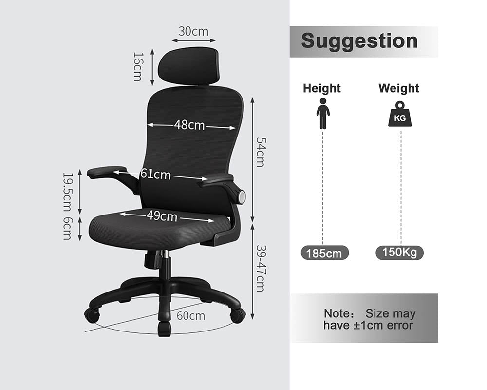 Office Chair with Lumbar Support, Armrests, Adjustable Headrest – High Back Swivel Computer Chair for Home Office (Black)