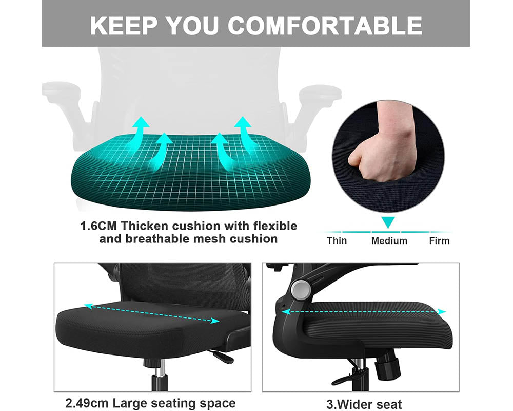 Office Chair with Lumbar Support, Armrests, Adjustable Headrest – High Back Swivel Computer Chair for Home Office (Black)