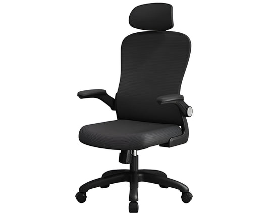 Office Chair with Lumbar Support, Armrests, Adjustable Headrest - High Back Swivel Computer Chair for Home Office (Black)