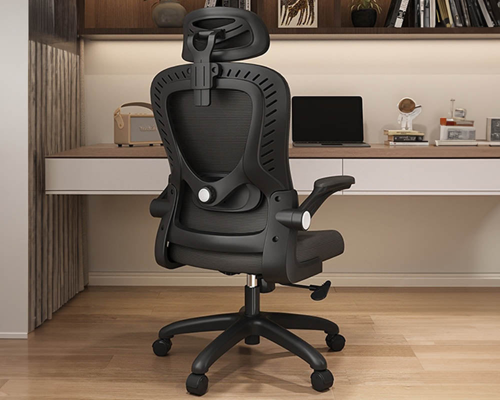 Office Chair with Lumbar Support, Armrests, Adjustable Headrest – High Back Swivel Computer Chair for Home Office (Black)