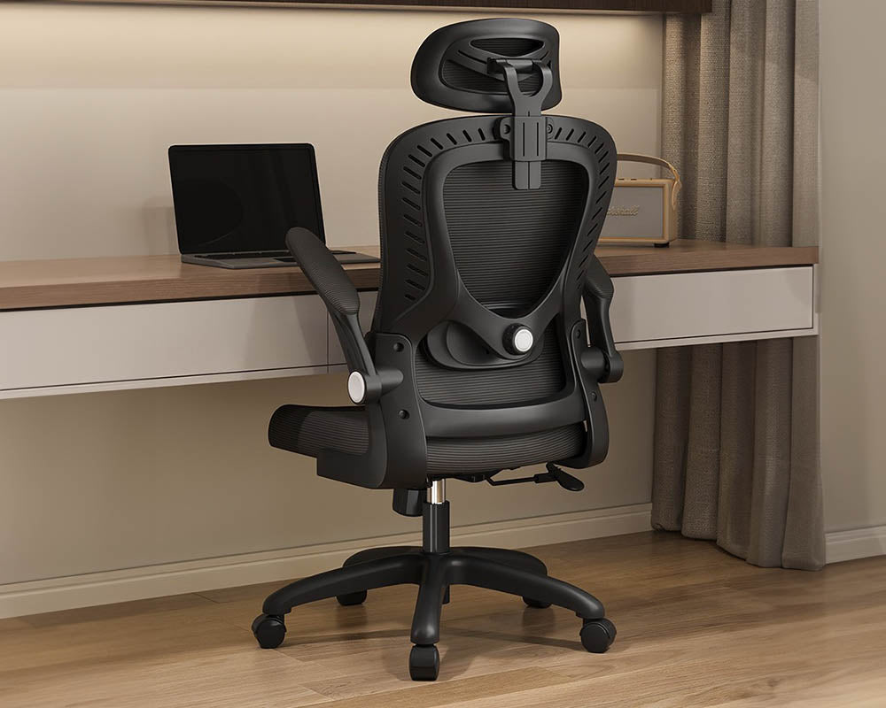 Office Chair with Lumbar Support, Armrests, Adjustable Headrest – High Back Swivel Computer Chair for Home Office (Black)