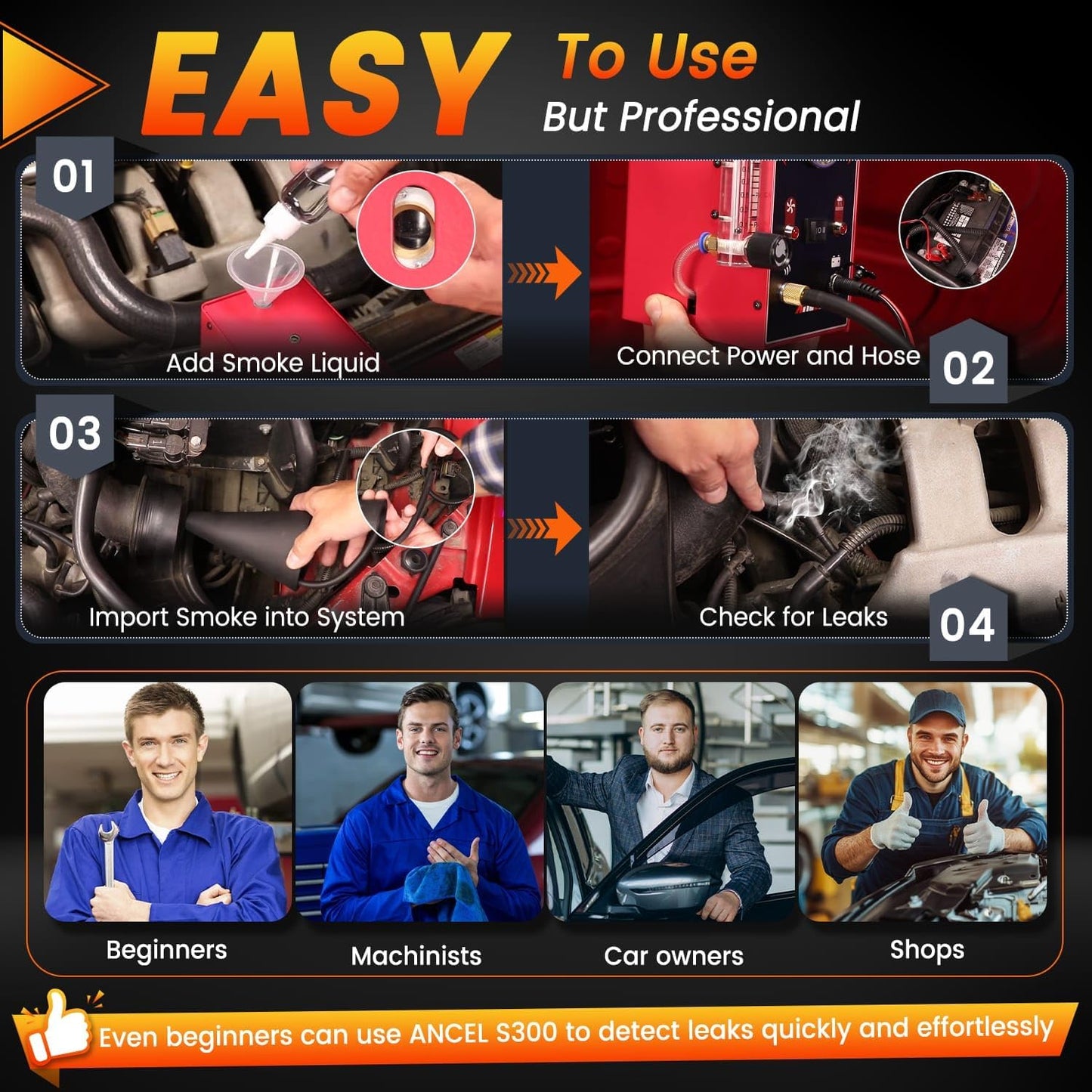 ANCEL S300 Smoke Machine Automotive Leak Detector with Built-in Air Pump, Pressure Gauge, and Flow Meter