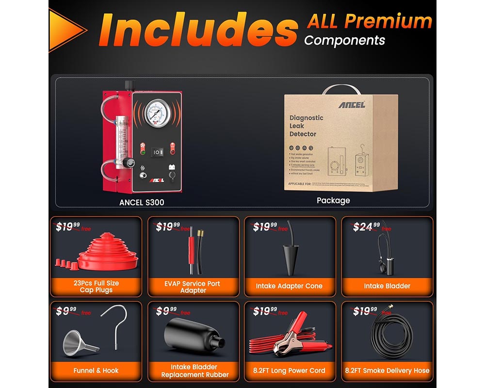 ANCEL S300 Smoke Machine Automotive Leak Detector with Built-in Air Pump, Pressure Gauge, and Flow Meter