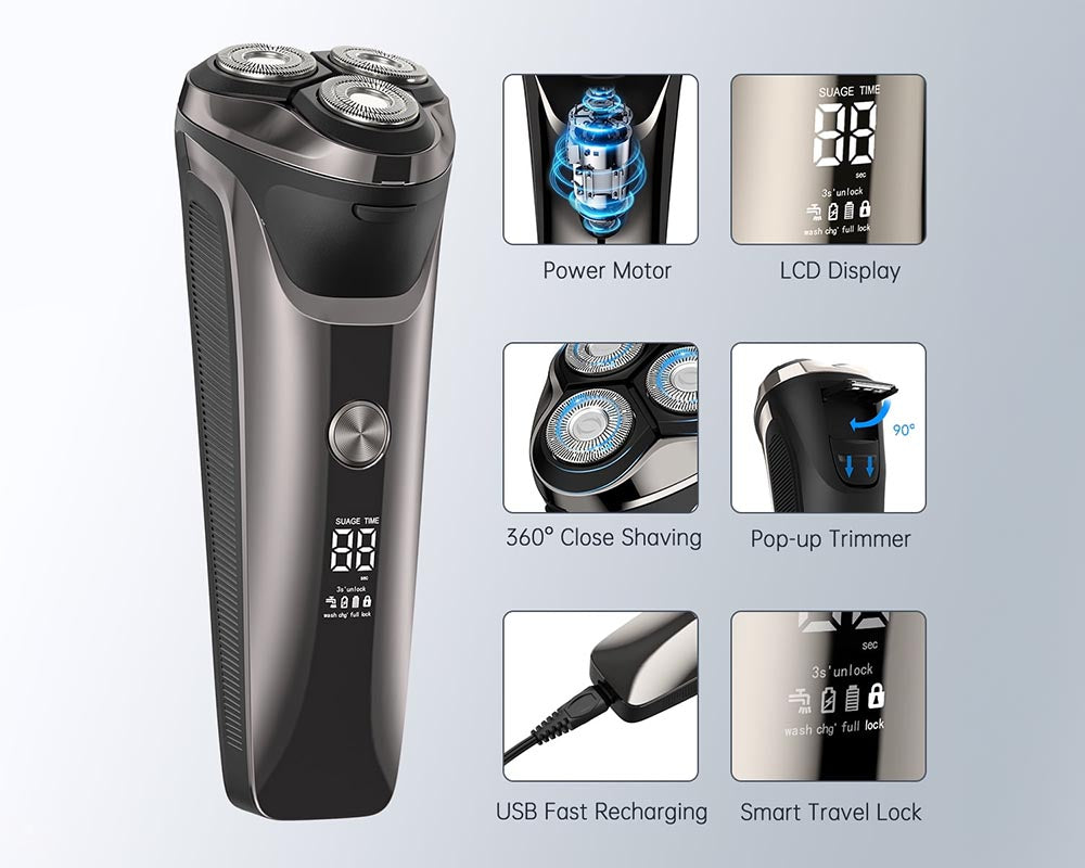 Beard Trimmer  IPX7 Waterproof Electric Razor with Pop-Up Trimmer & LED Display