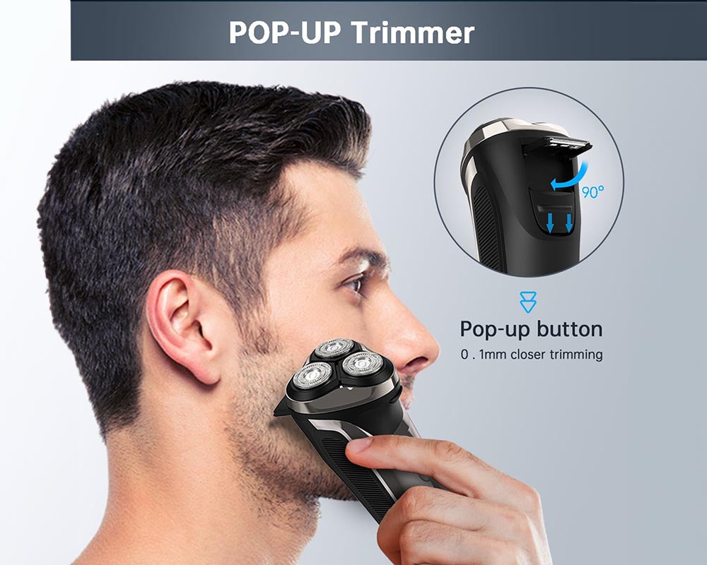 Beard Trimmer  IPX7 Waterproof Electric Razor with Pop-Up Trimmer & LED Display