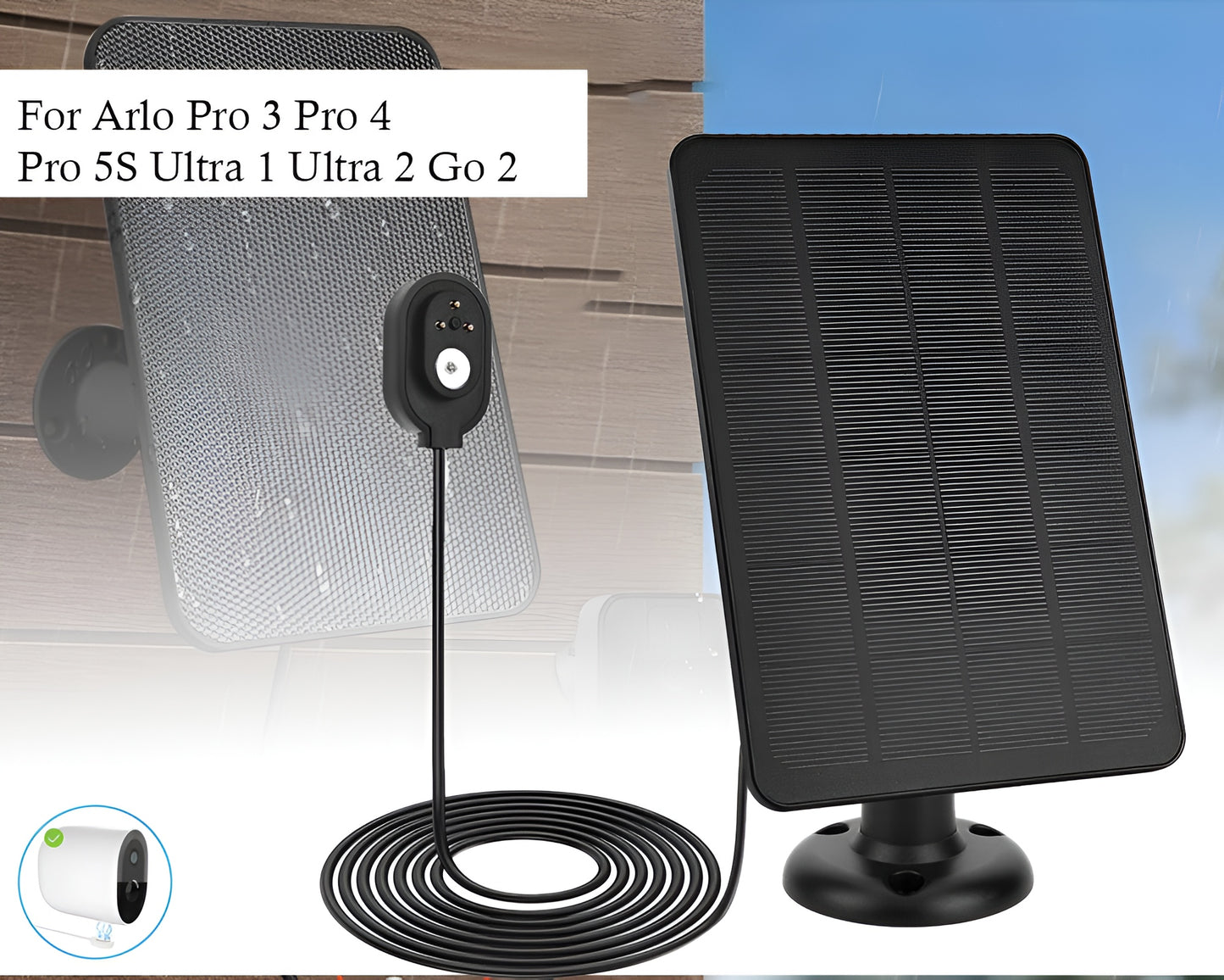 6W 5V Solar Charging Panel for Arlo Cameras – Weatherproof with Adjustable Mount