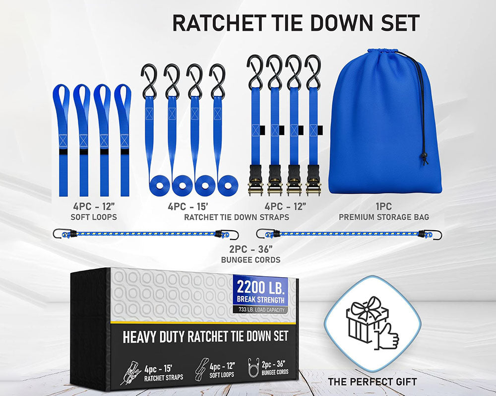 Ratchet Tie Down Straps – 15ft Heavy-Duty Secure Tie Downs (4-Pack)