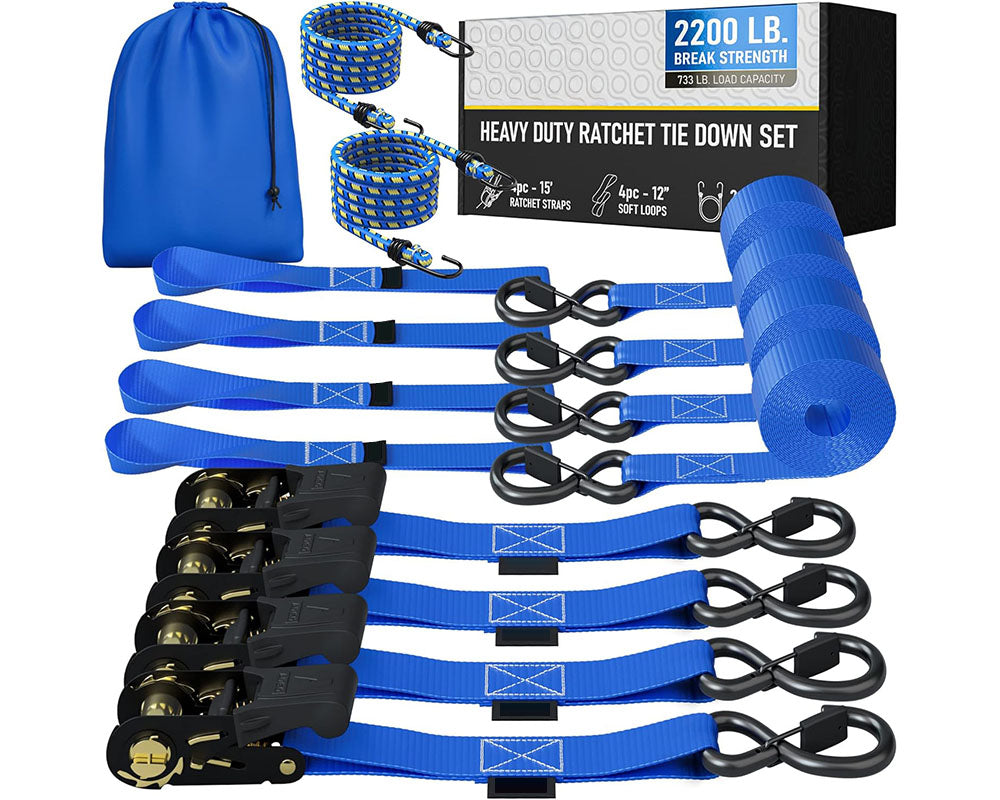 Ratchet Tie Down Straps – 15ft Heavy-Duty Secure Tie Downs (4-Pack)