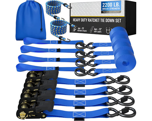 Ratchet Tie Down Straps - 15ft Heavy-Duty Secure Tie Downs (4-Pack)