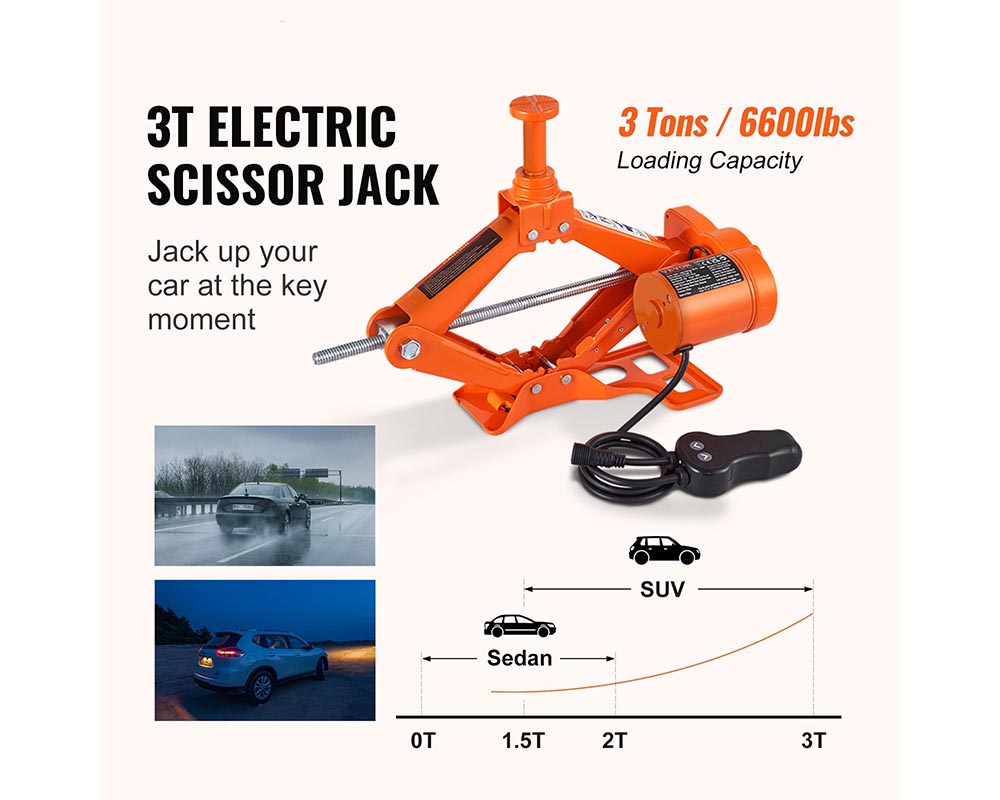 Electric Car Jack 3 Ton – Electric Scissor Jack for Car Repair (SUV Sedans)