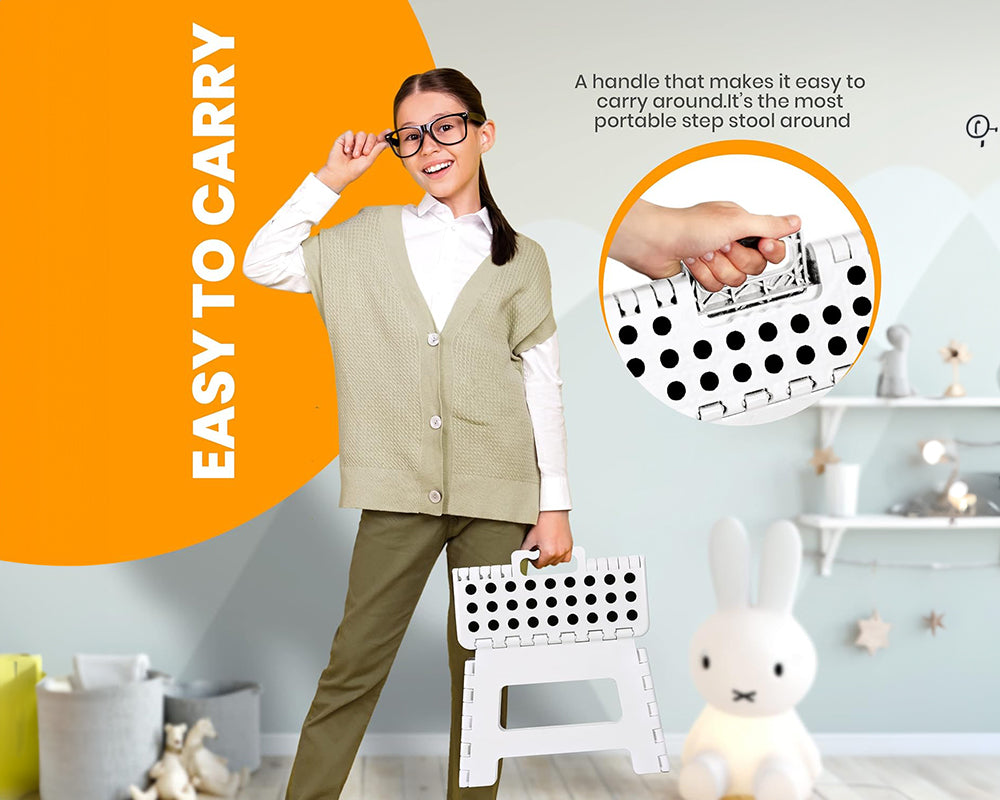 Home Foldable Stool for Kids and Adults – White Plastic Step Stool (28cm Wide, 20cm Tall)