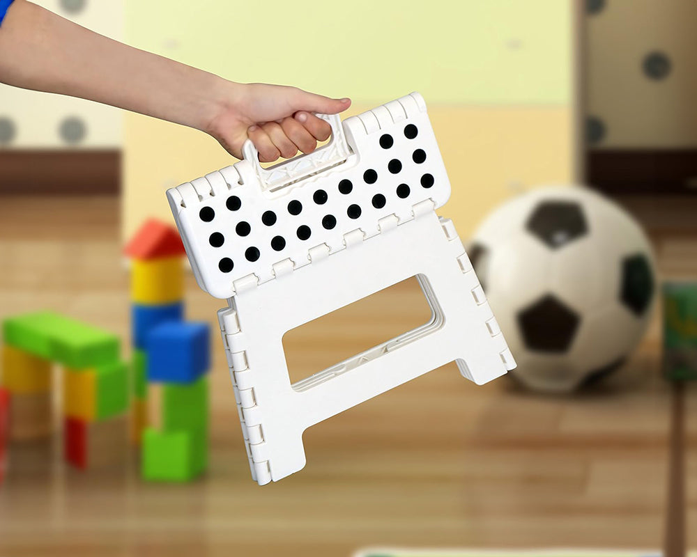 Home Foldable Stool for Kids and Adults – White Plastic Step Stool (28cm Wide, 20cm Tall)