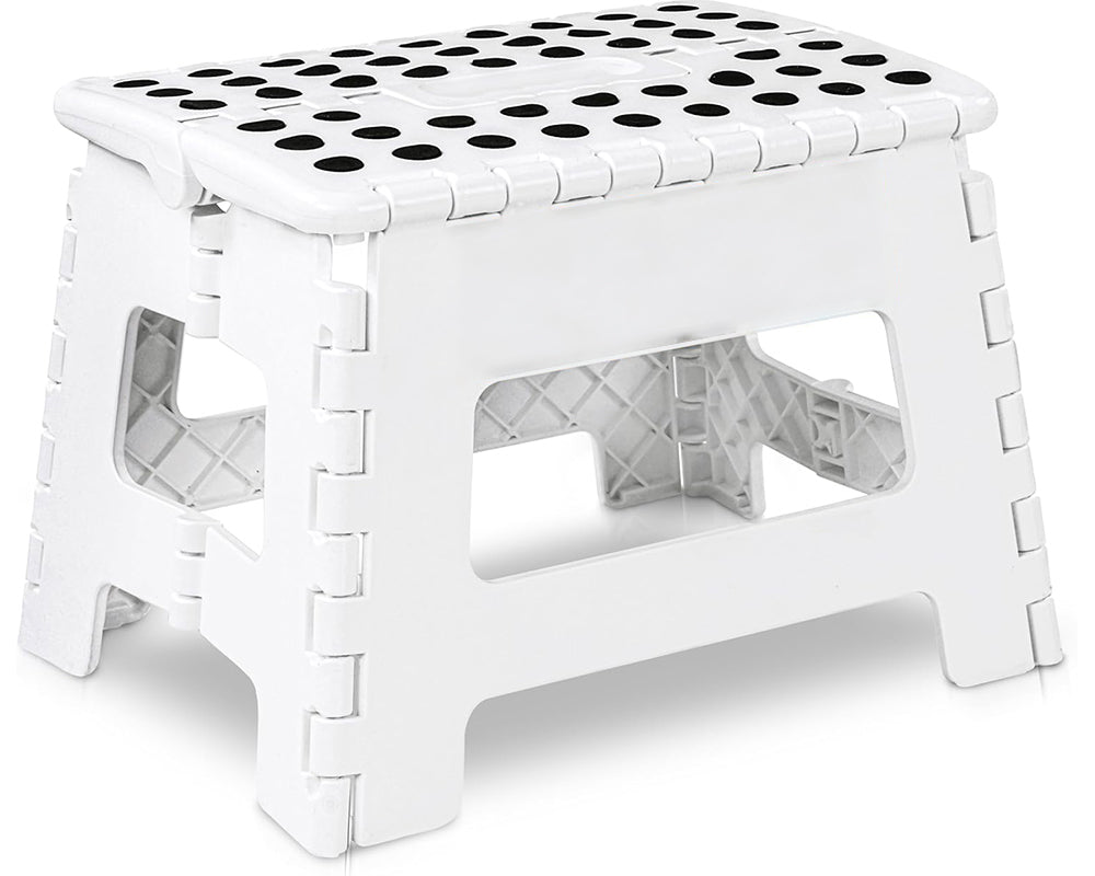 Home Foldable Stool for Kids and Adults – White Plastic Step Stool (28cm Wide, 20cm Tall)