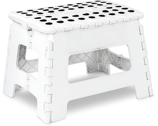 Home Foldable Stool for Adults – White Plastic Step Stool (28cm Wide, 20cm Tall)
