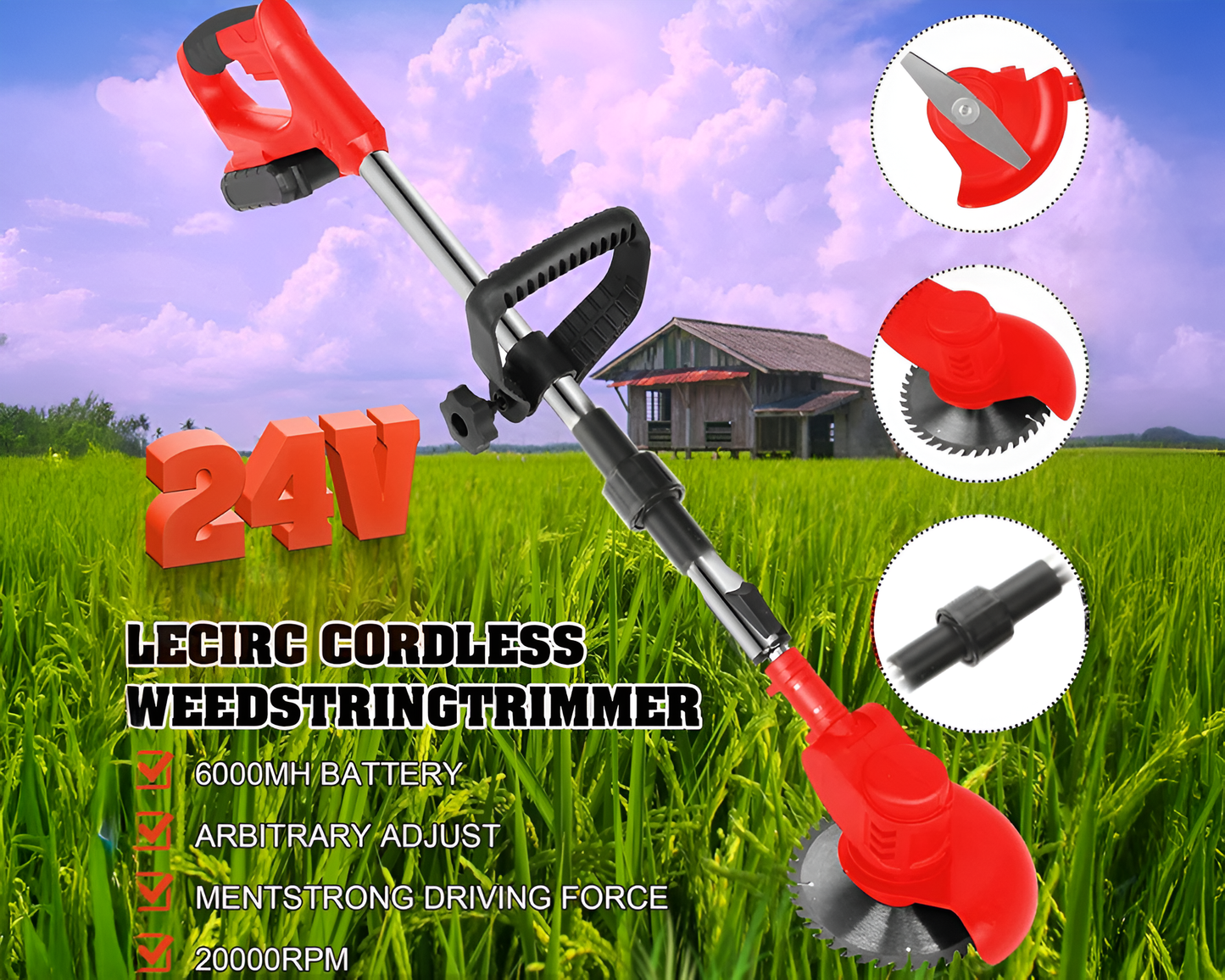 Weed Eater Cordless – Foldable String Trimmer 24V Battery Operated Garden Cutter