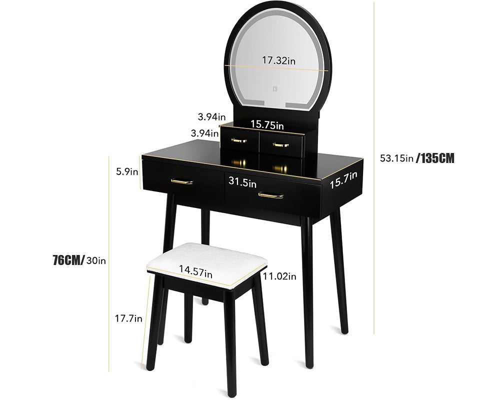 CURA Vanity Dressing Table with Lighted Mirror and Stool