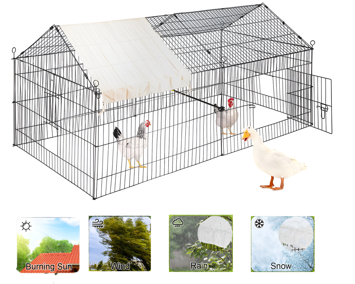 Chicken Coop – Metal Chicken Run Enclosure with Waterproof Cover for Small Animals