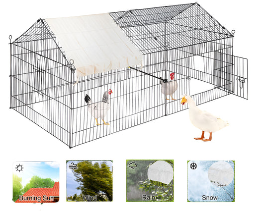 Chicken Coop - Metal Chicken Run Enclosure with Waterproof Cover for Small Animals