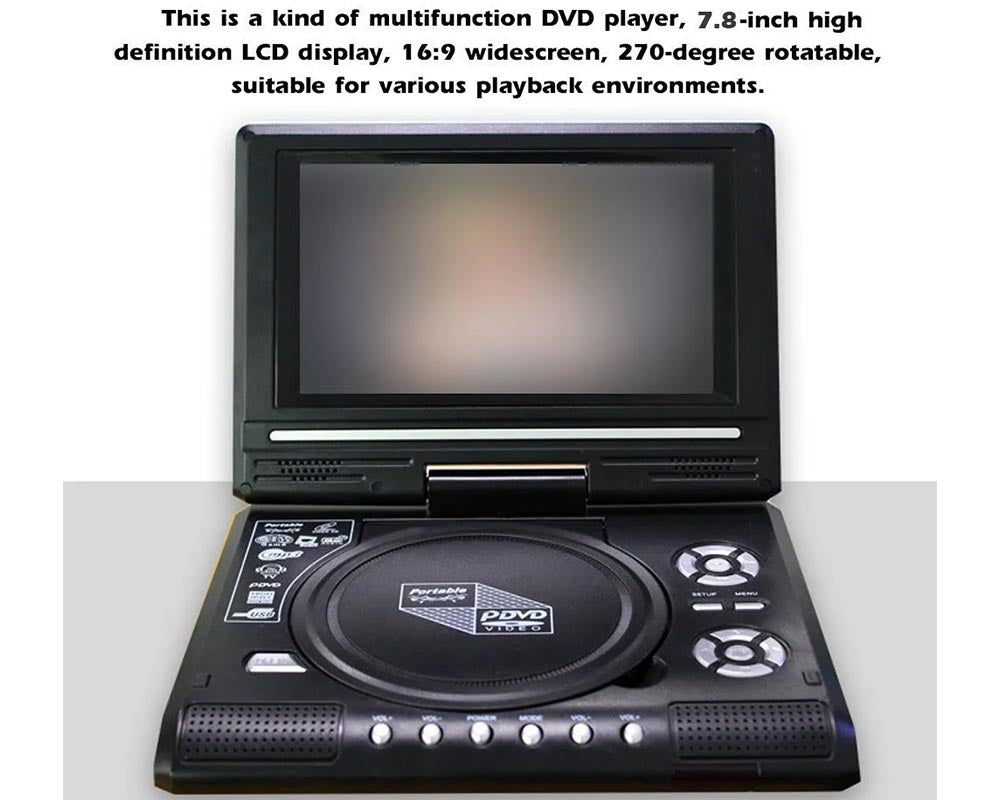 Portable DVD Player 7.8 Inch HD TV Home & Car DVD Player with USB, FM, Game Function