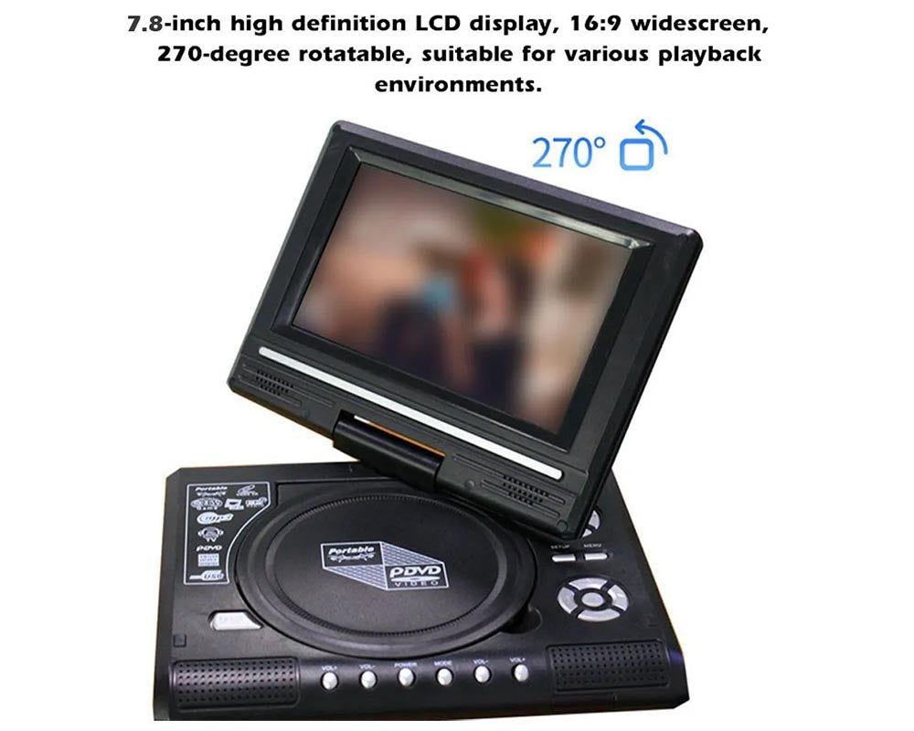 Portable DVD Player 7.8 Inch HD TV Home & Car DVD Player with USB, FM, Game Function