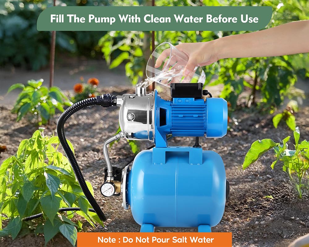 1.6HP Automatic Water Booster Shallow Well Pump with Pressure Tank – Stainless Steel Jet Pump for Home, Garden & Lawn