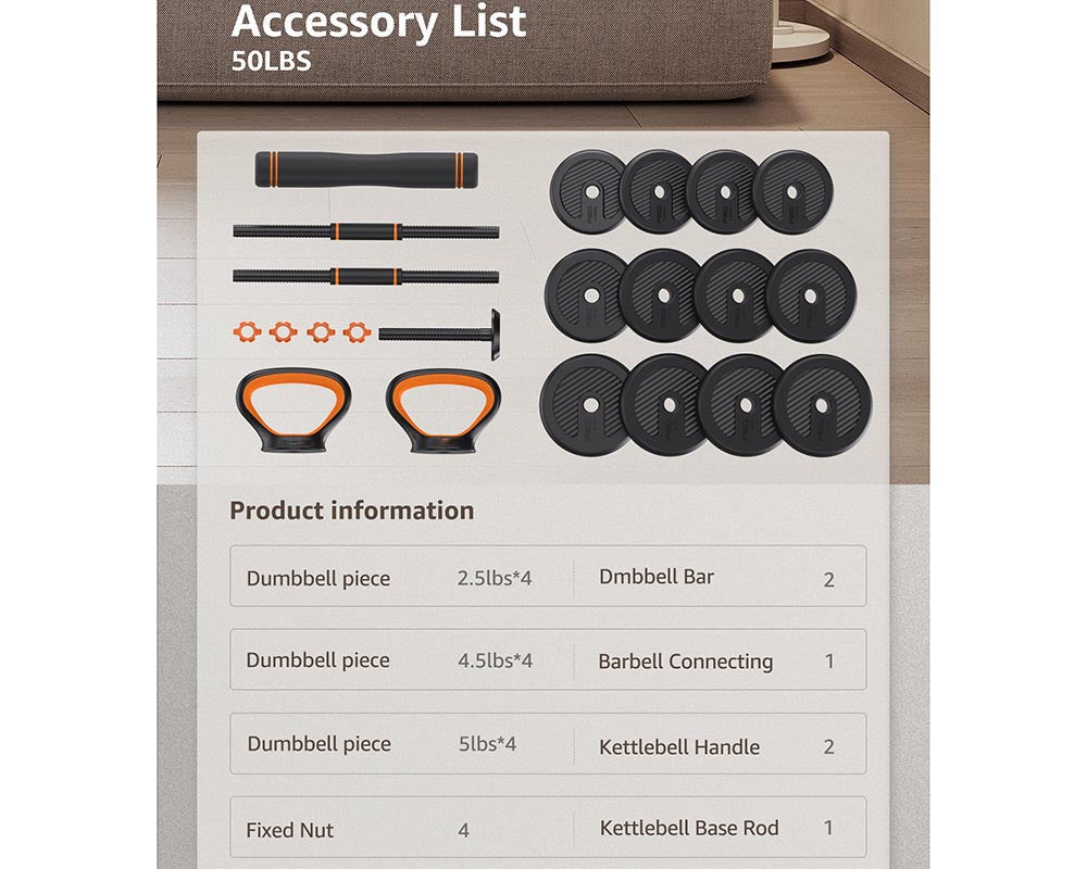 Adjustable Dumbbell Set, 20Kg Free Weight Set with Connector Bar – 6 in 1 Workout Gear for Home Gym Fitness Exercise