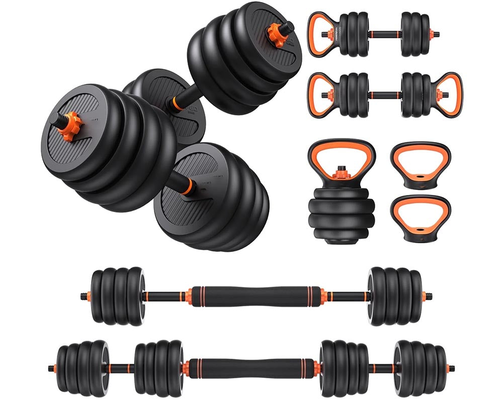 Adjustable Dumbbell Set, 20Kg Free Weight Set with Connector Bar – 6 in 1 Workout Gear for Home Gym Fitness Exercise