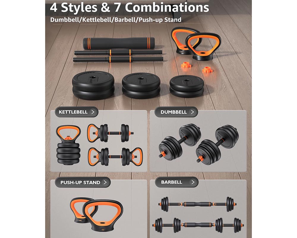 Adjustable Dumbbell Set, 20Kg Free Weight Set with Connector Bar – 6 in 1 Workout Gear for Home Gym Fitness Exercise