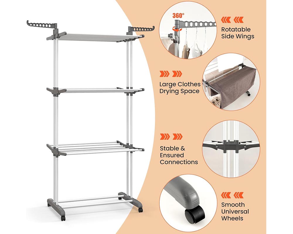 Foldable Clothes Drying Rack - Extra Large 4-Tier Air Drying Stand