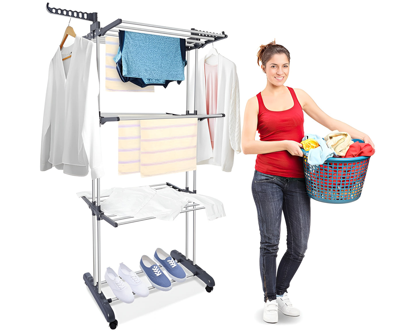 Foldable Clothes Drying Rack - Extra Large 4-Tier Air Drying Stand
