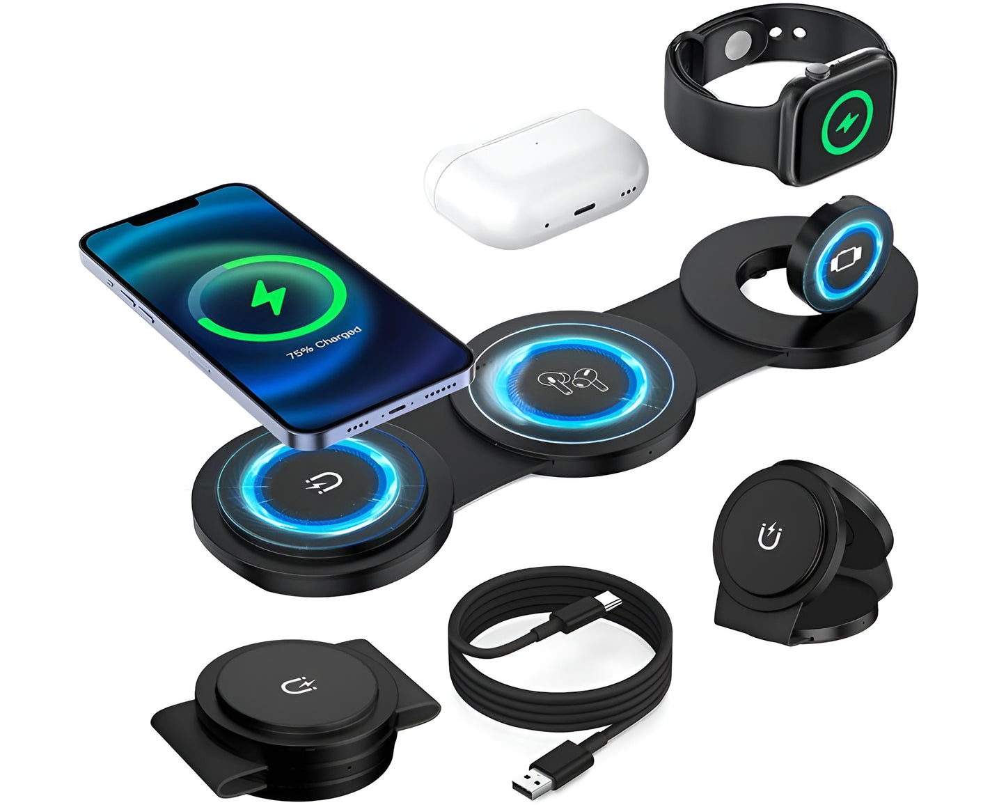 Magnetic Wireless Charger - 3-in-1 Charging Station for Apple Devices Compitable