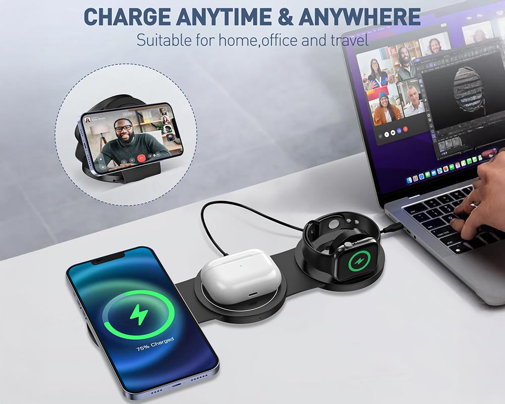 Magnetic Wireless Charger - 3-in-1 Charging Station for Apple Devices Compitable