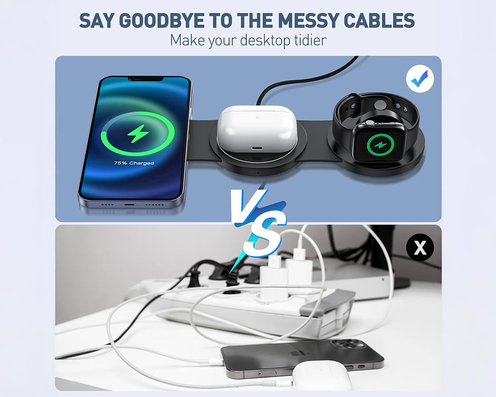 Magnetic Wireless Charger - 3-in-1 Charging Station for Apple Devices Compitable