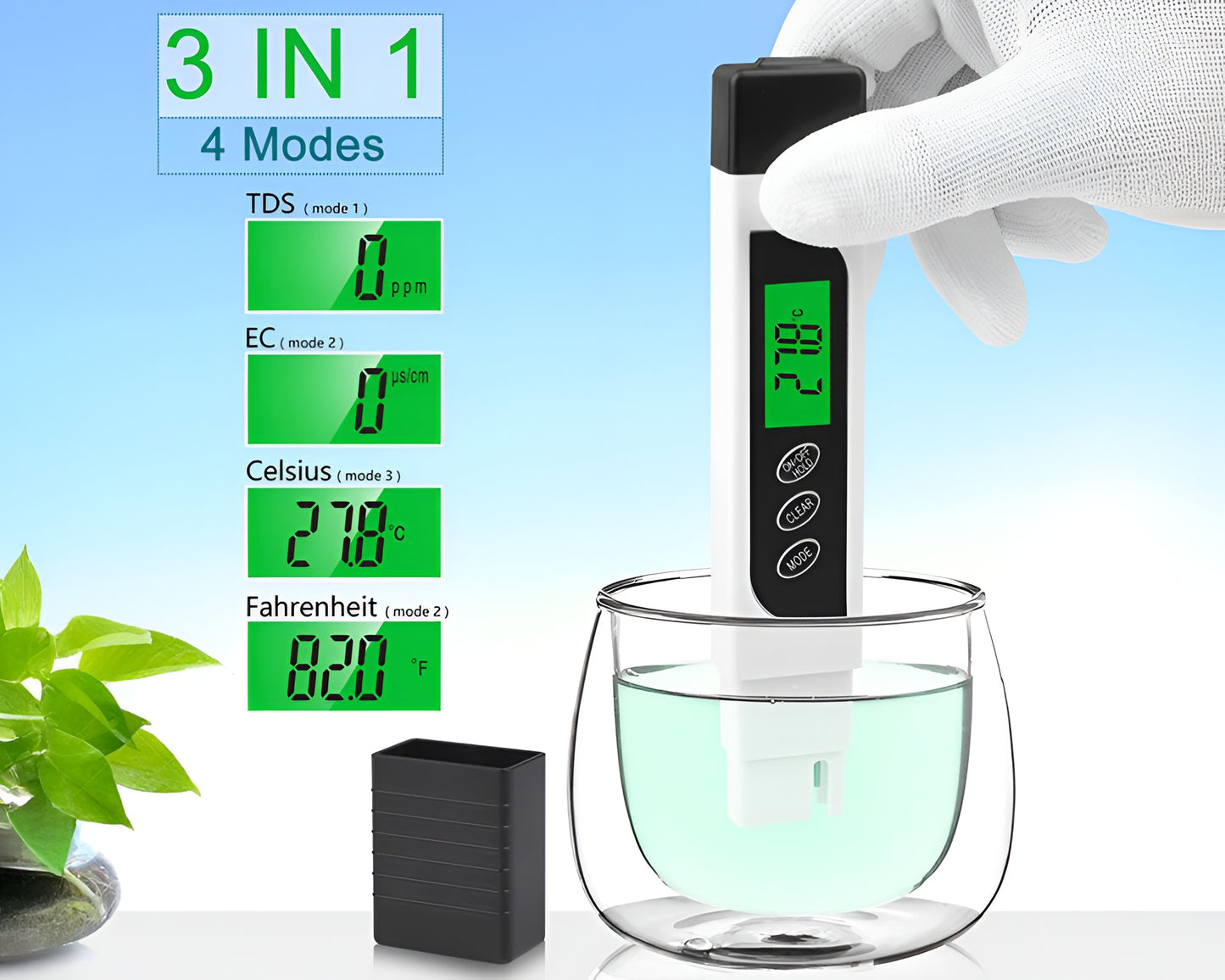 TDS Tester Digital Water Quality Meter 3 in 1 Professional Water Purity Tester