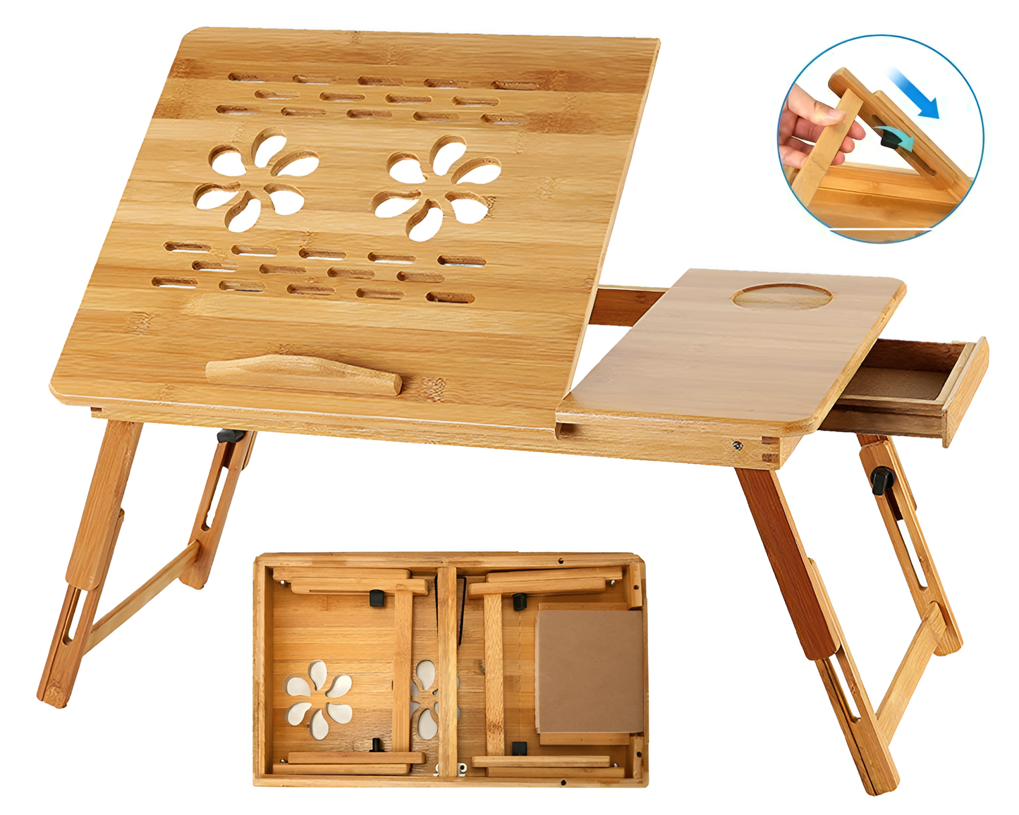 Laptop Stand – Bamboo Folding Laptop Stand with Cooling Fan for Bed Sofa Office