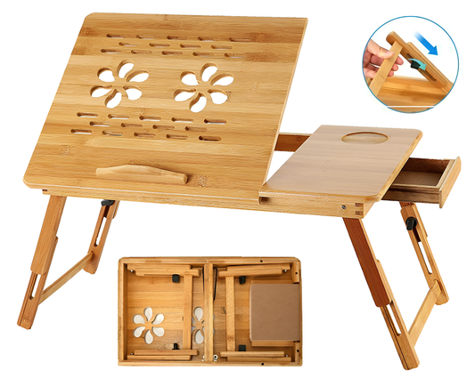 Laptop Stand – Bamboo Folding Laptop Stand with Cooling Fan for Bed Sofa Office