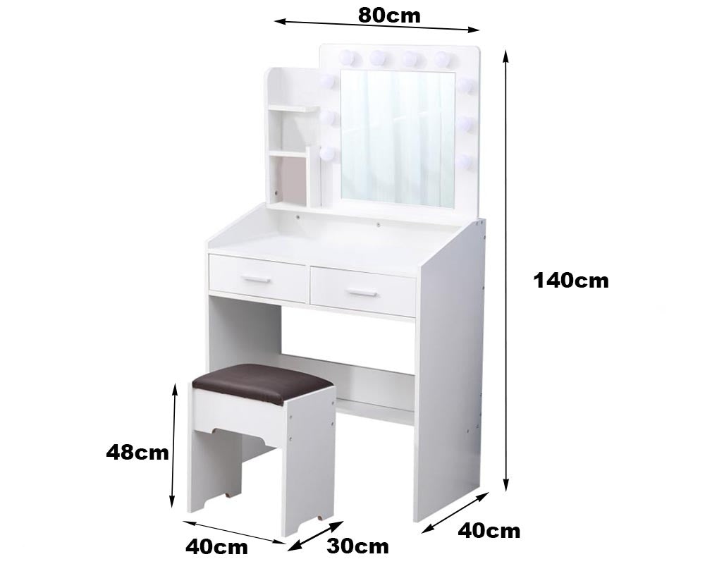 CURA Vanity Dressing Table with Lighted Mirror & Upholstered Stool