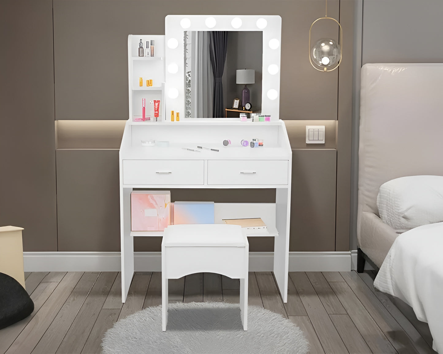 Makeup Vanity with 2 Large Drawers and 3 Storage Shelves, Vanity Table
