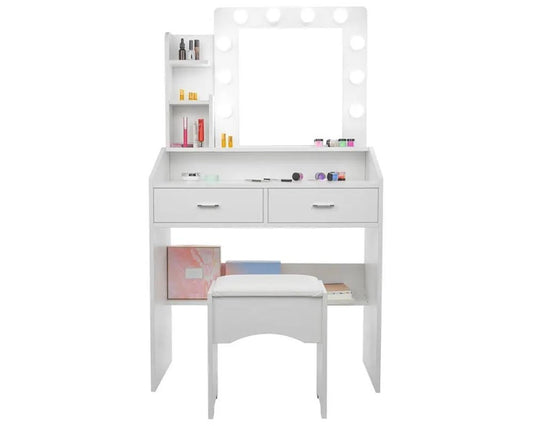CURA Vanity Dressing Table with Lighted Mirror & Upholstered Stool