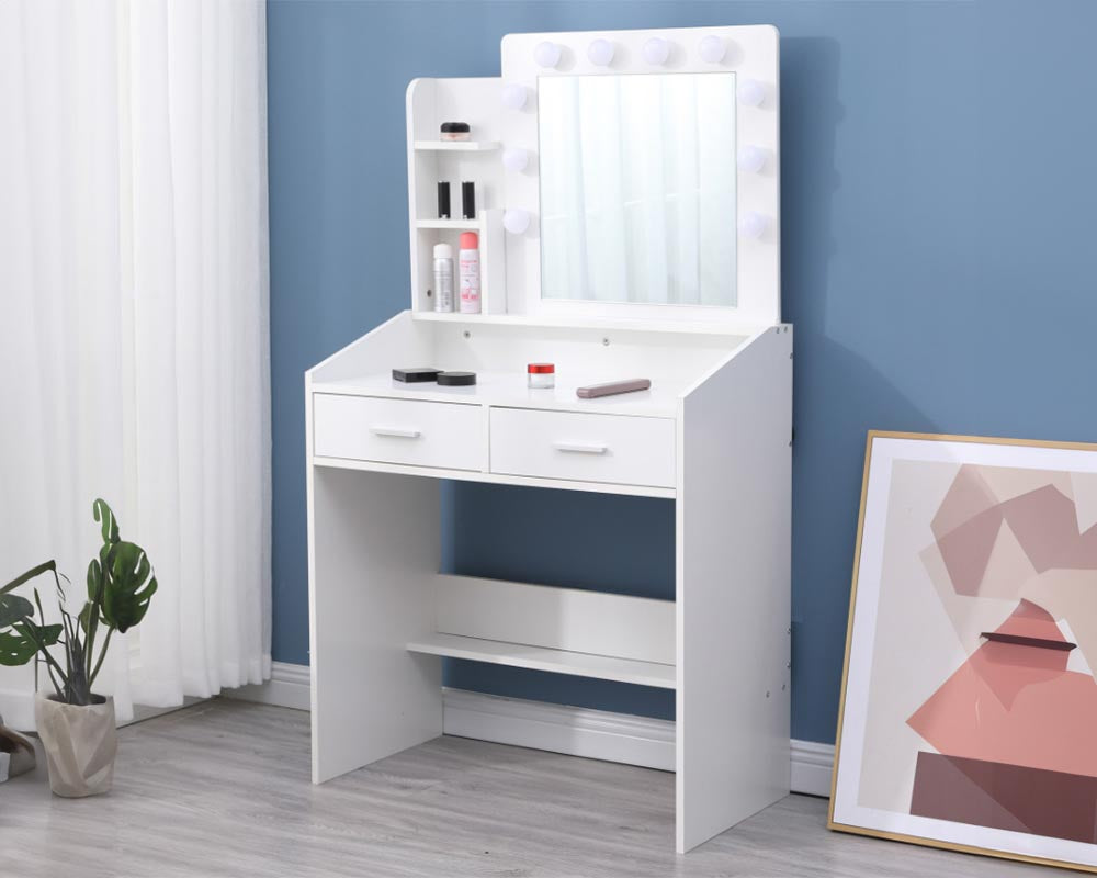 CURA Vanity Dressing Table with Lighted Mirror & Upholstered Stool