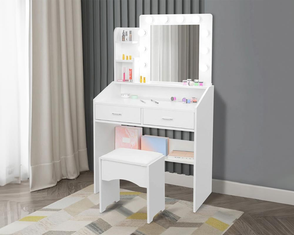 CURA Vanity Dressing Table with Lighted Mirror & Upholstered Stool
