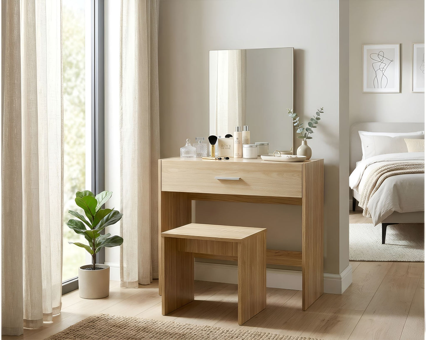 CURA Dressing Table with Stool – Compact Makeup Vanity Desk