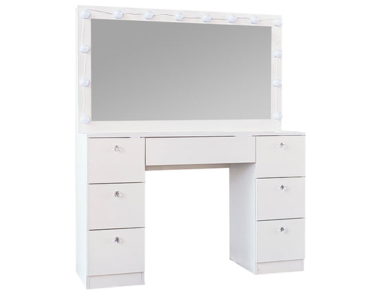 CURA Vanity Dressing Table with HD Mirror, Hollywood Lights & Charging Station