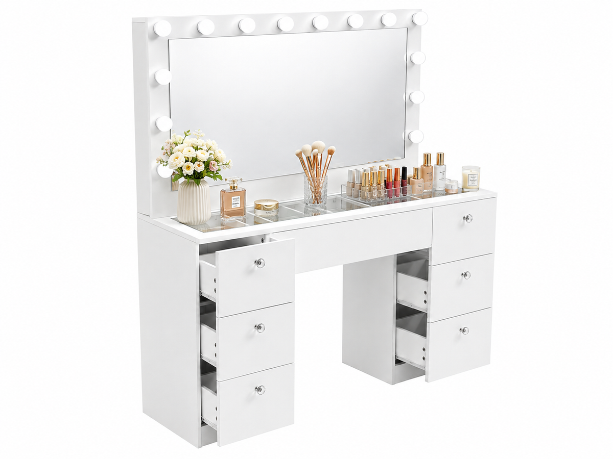 CURA Vanity Dressing Table with Mirror & Lights – Makeup Table with Storage
