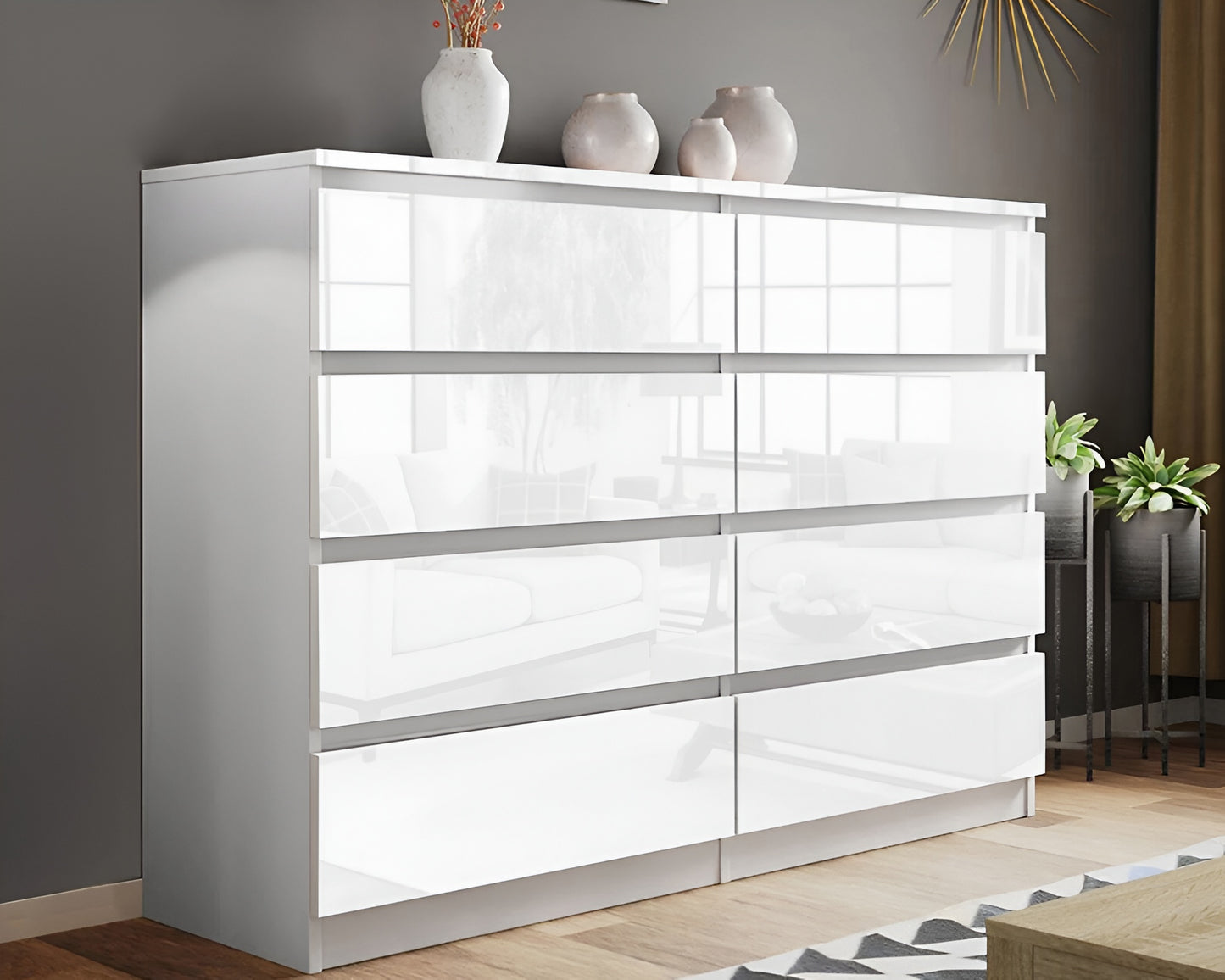 Chest of Drawers, 8 Drawer Dresser, Glossy Dresser, White Chest of Drawers