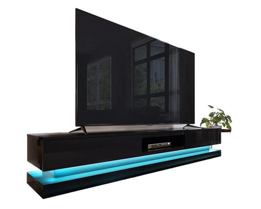 TV Cabinet – Modern Black High Gloss TV Cabinet LED Lights Entertainment Unit