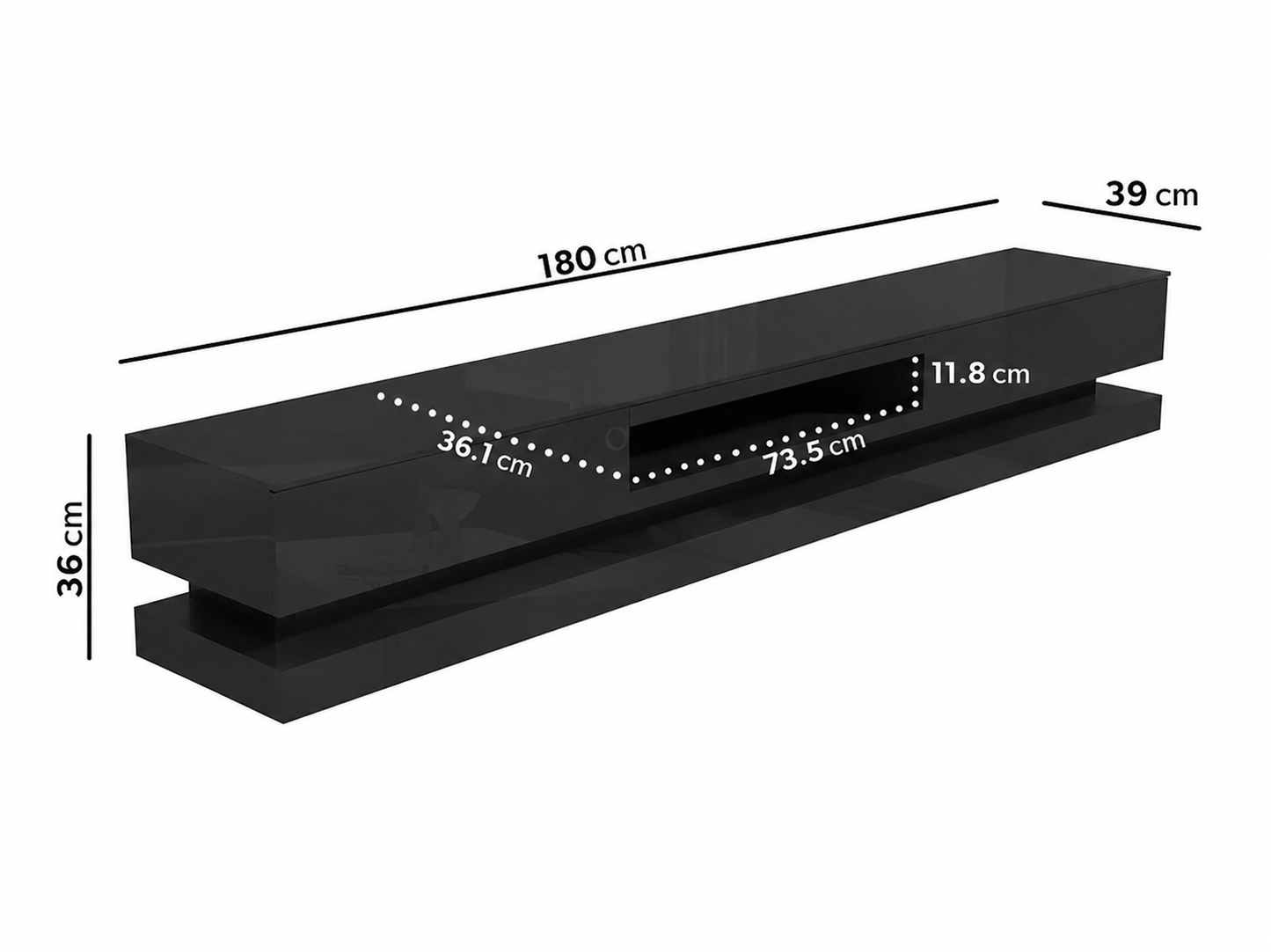 TV Cabinet – Modern Black High Gloss TV Cabinet LED Lights Entertainment Unit